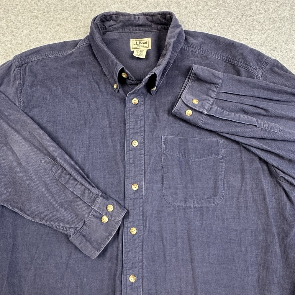 LL Bean Corduroy Button Down Shirt Mens‎ XLT Blue Outdoor Chore Lumberjack Y2K